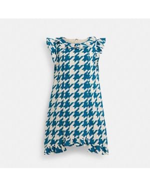 COACH Restored Printed Mid Length Ruffle Dress - Blue