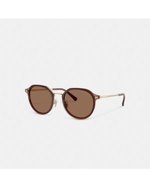 COACH Textured Metal Round Sunglasses - Brown