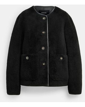 COACH Fluffy Shearling Coat - Black