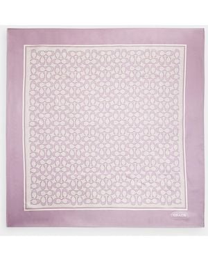 COACH Textured Signature Print Silk Square Scarf - Pink