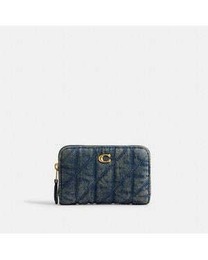 COACH Essential Small Zip Around Card Case In Regenerative Cotton Denim With Quilting - Blue