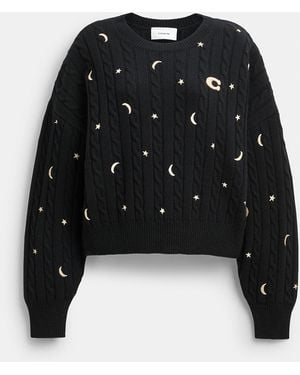 COACH Moon And Stars Cable Crewneck Sweater - Black