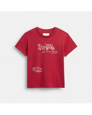 COACH Heritage Sketch Print 90s T Shirt In Organic Cotton - Red