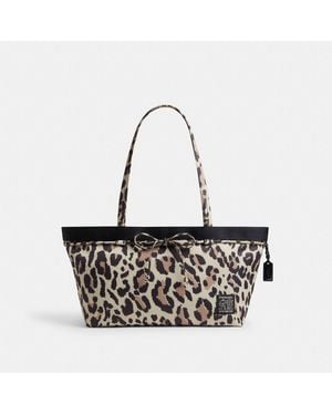 COACH Topia Loop Bow Tote Bag With Leopard Print - Black