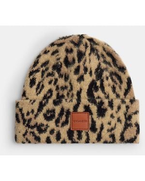 COACH Leopard Print Beanie - Natural