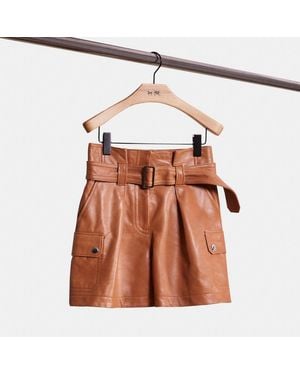 COACH Restored Leather Belted Shorts - Brown