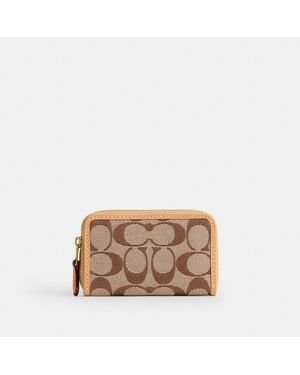 COACH Essential Small Zip Around Card Case In Signature Jacquard - Brown