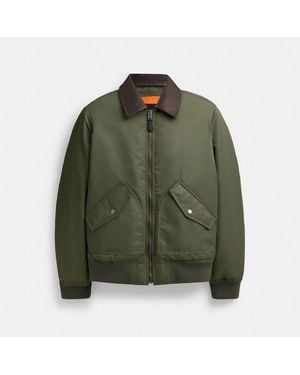 COACH Woven Jacket With Leather Collar - Green