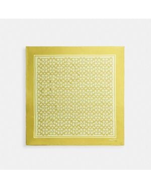 COACH Textured Signature Print Silk Square Scarf - Yellow