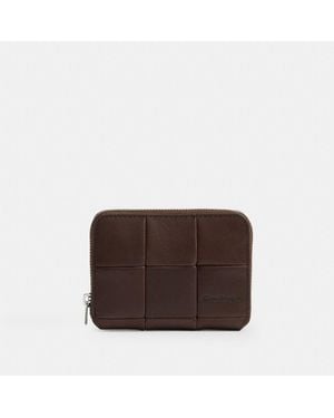 COACH Zip Around Wallet In Checkerboard Upcrafted Leather - Brown