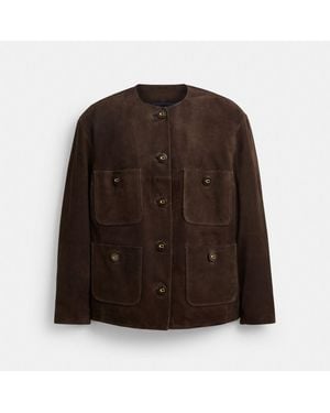 COACH Suede Cardigan Jacket - Brown