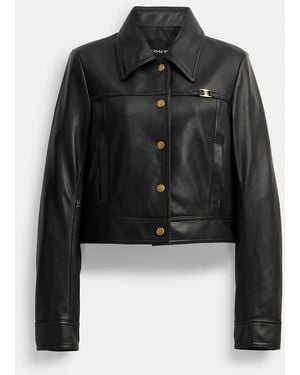 COACH Heritage C Snap Front Shrunken Jacket - Black