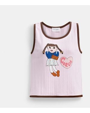 COACH Brain Dead Graphic Pointelle Tank Top - Pink
