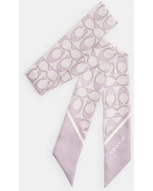 COACH Textured Signature Print Silk Skinny Scarf - Pink