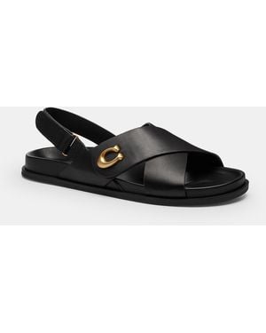 COACH Sculpted C Criss Cross Sandal - Black