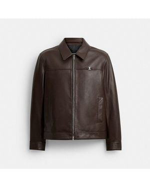 COACH Heritage C Lightweight Leather Jacket - Brown