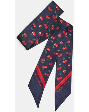 COACH Cherry Mix Print Silk Skinny Scarf - Blue