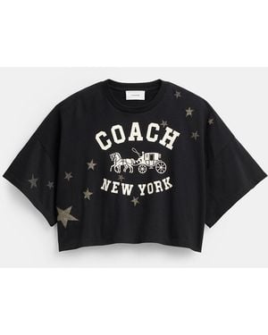 COACH Star Short Sleeve Wide Cropped Crewneck T-Shirt - Black