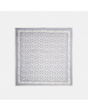 COACH Signature Rose Meadow Print Oversized Square Scarf - Gray