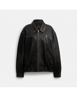 COACH Loved Leather Heritage C Oversized Leather Jacket - Black