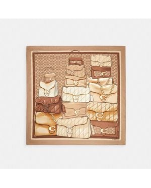 COACH Stacked Tabby Bags Print Silk Square Scarf - Metallic