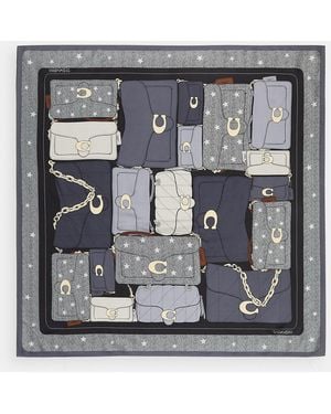 COACH Stacked Tabby Star Print Silk Square Scarf - Metallic