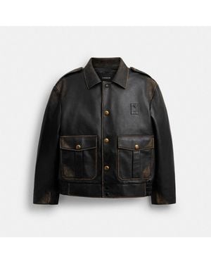 COACH Short Leather Jacket In Loved Leather - Black