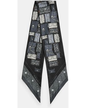 COACH Stacked Tabby Star Print Silk Skinny Scarf - Gray