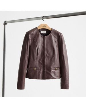COACH Restored Tailored Leather Jacket - Brown