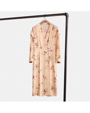 COACH Restored Crepe Draped Midi Dress - Natural