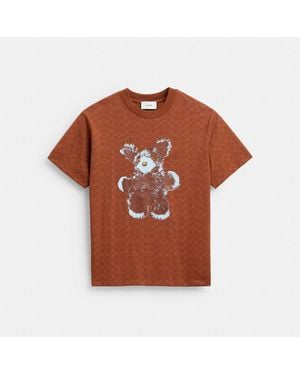 COACH Fuzzy Signature Relaxed T Shirt - Brown