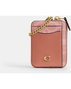 COACH Essential Chain Card Case In Signature Canvas - Pink