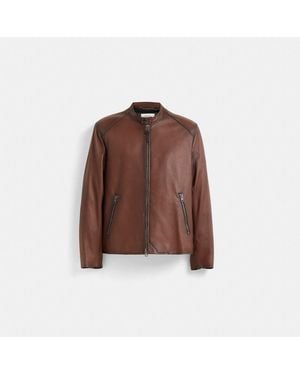 COACH Restored Icon Leather Racer Jacket - Brown