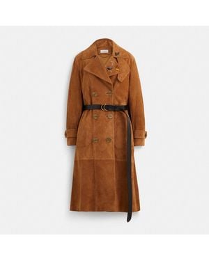 COACH Upcrafted Suede Trench Coat - Brown