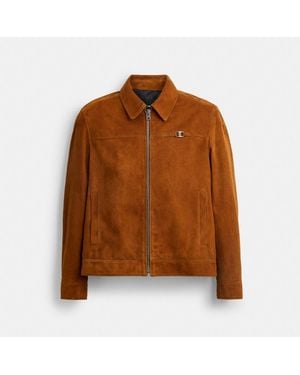 COACH Lightweight Suede Heritage C Jacket - Brown