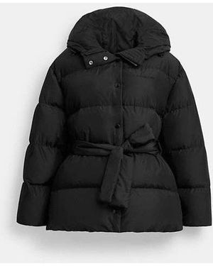 COACH Short Puffer Jacket With Belt - Black