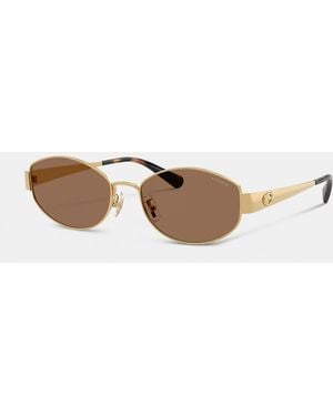 COACH C Hardware Metal Narrow Oval Sunglasses - Brown