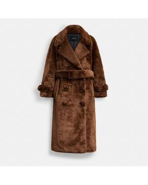 COACH Faux Fur Teddy Coat In Recycled Polyester - Brown