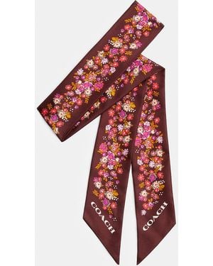 COACH Signature Posey Cluster Print Silk Skinny Scarf - Red