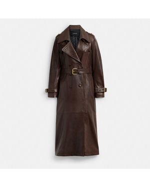 COACH Heritage C Double Breasted Leather Trench - Brown