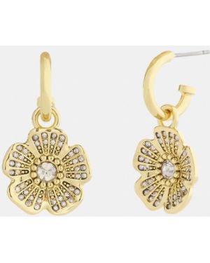 COACH Pavé Tea Rose Charm Huggie Earrings - Metallic