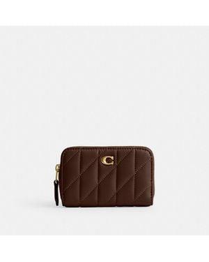 COACH Essential Small Zip Around Card Case With Pillow Quilting - Brown