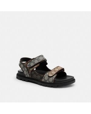 COACH Double Strap Sandal In Signature Jacquard - Black