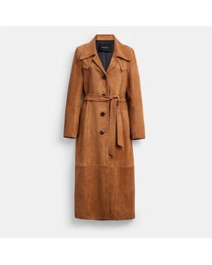 COACH Suede Trench Coat - Brown
