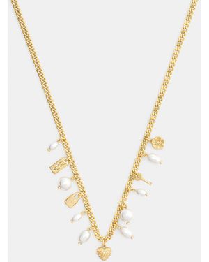 COACH Pearl And Heart Charm Necklace - Metallic