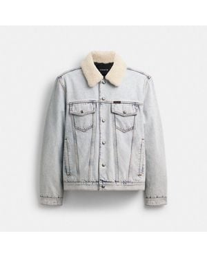 COACH Denim Jacket With Shearling Collar - Grey