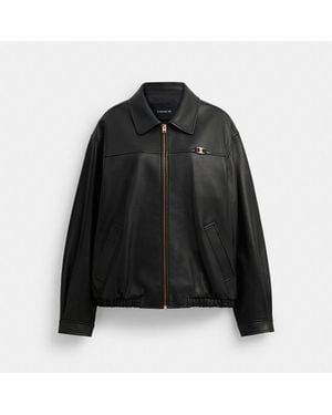 COACH Heritage C Plaque Oversized Leather Jacket - Black