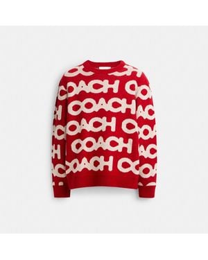 COACH Coach Allover Crewneck Sweater - Red