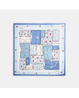 COACH Tabby Cherry Print Silk Square Scarf - Blue