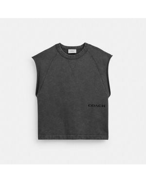 COACH Sleeveless Garment Dye Crewneck Top - Black